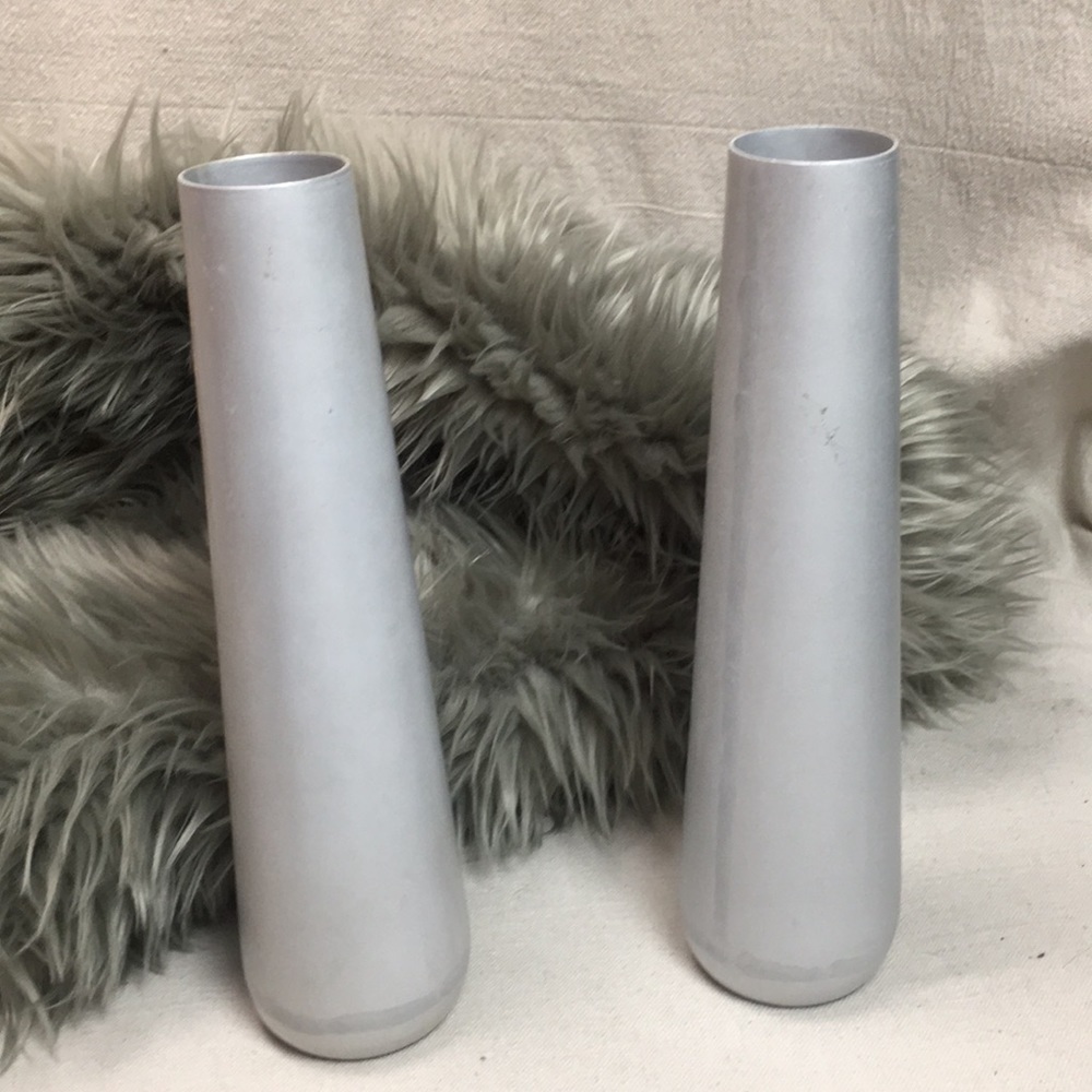Pair Brushed Aluminum Metal Vases from CB2